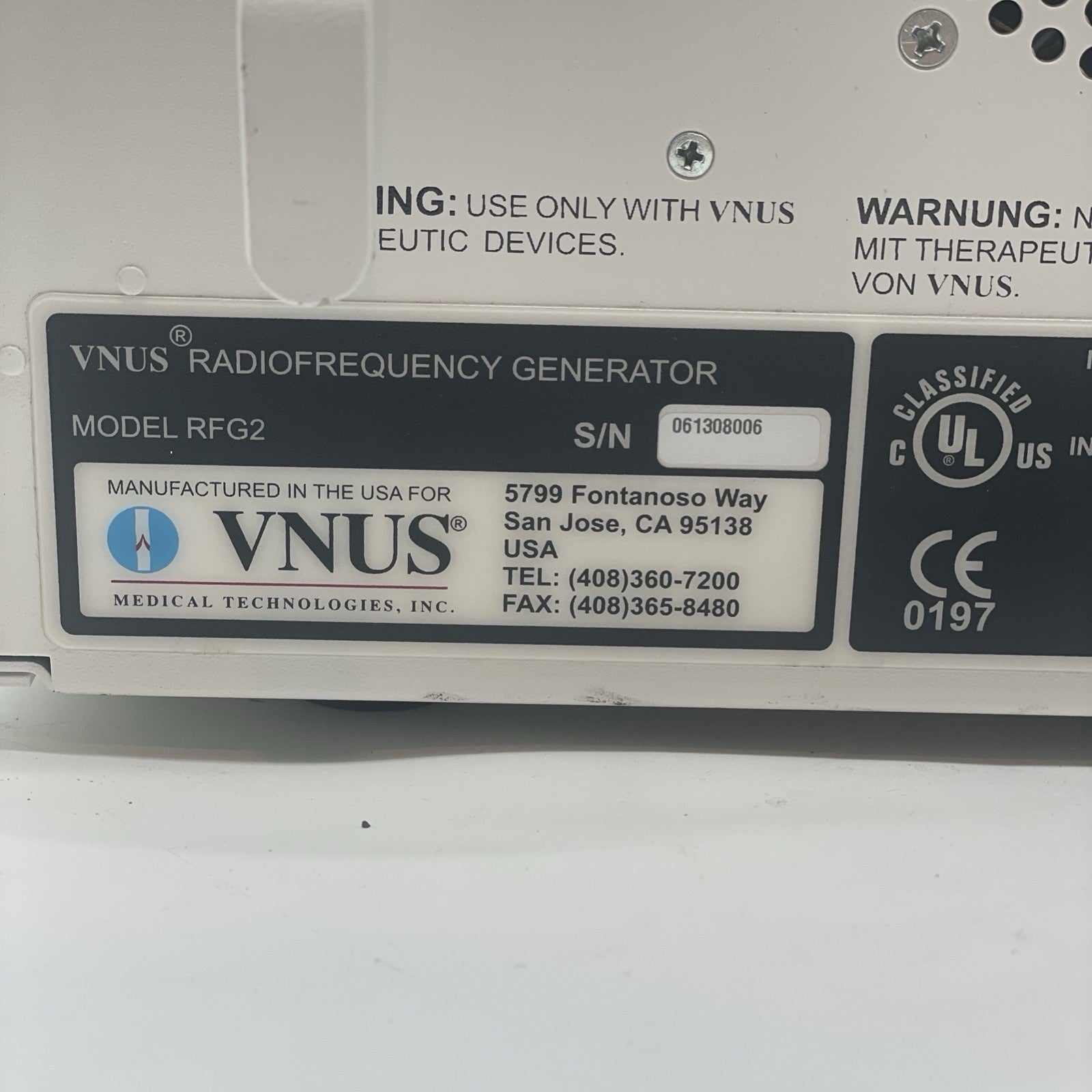 VNUS RFG2 Radio Frequency Generator ESU 30 Warranty