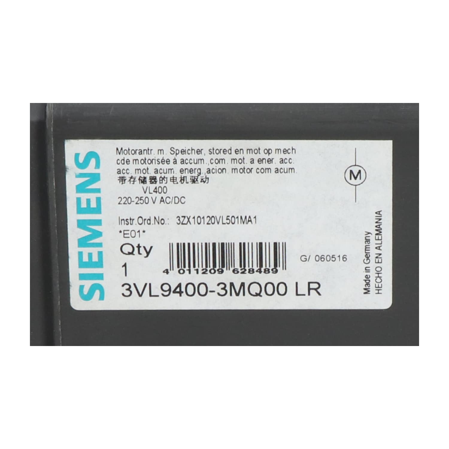 Siemens 3VL9400-3MQ00 Operating Mechanism for VL400 Circuit Breaker 220–250VAC/DC