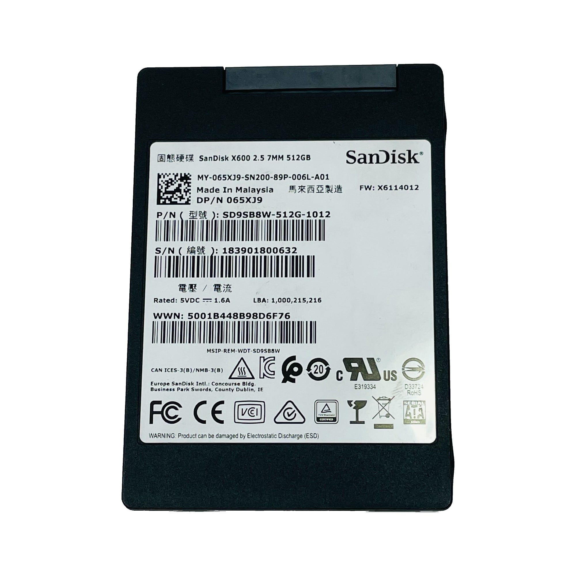 Dell SanDisk X600 512Gb SATA 6Gbps 2.5'' Solid State Drive SSD (065XJ9)