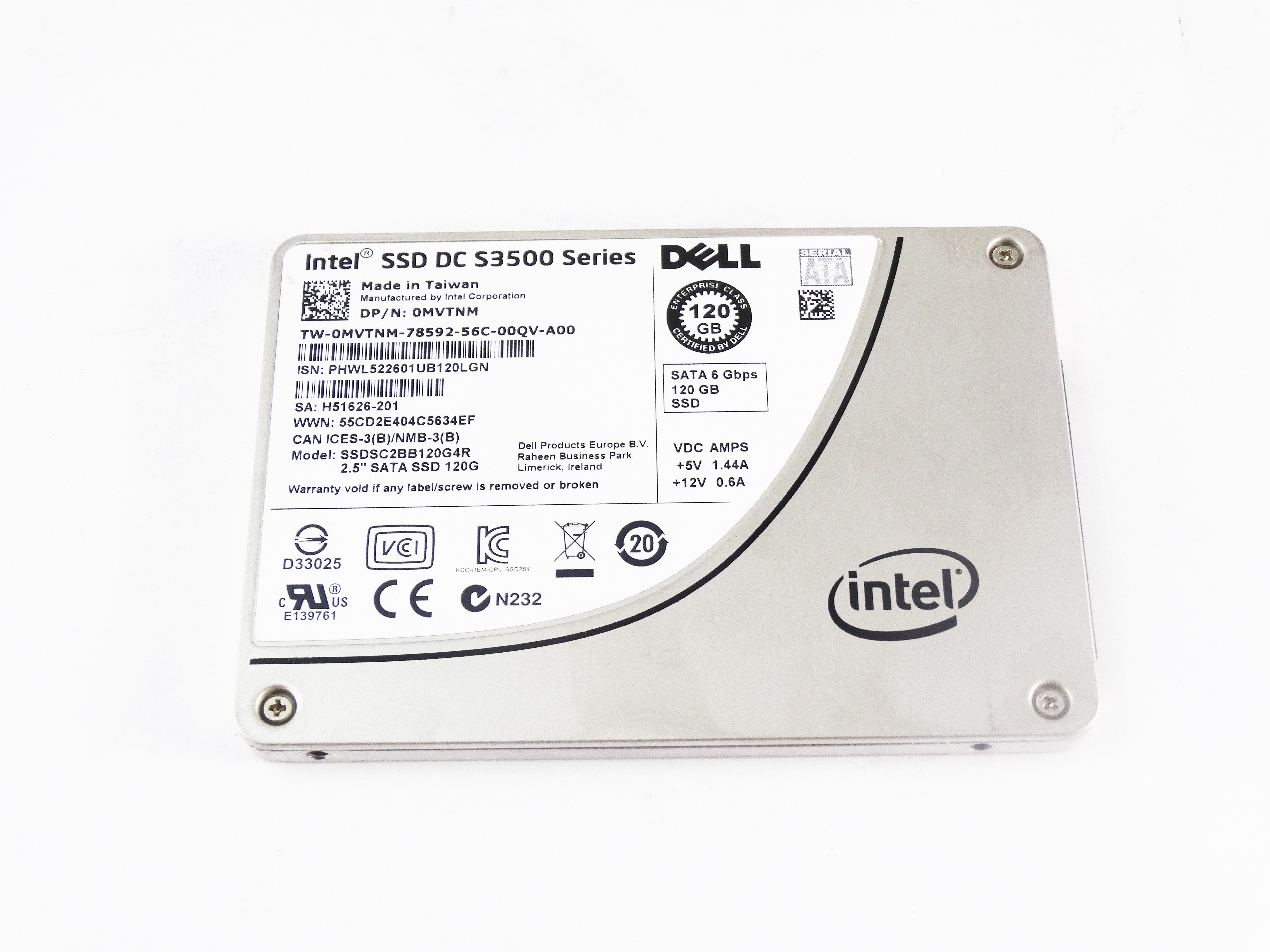 Dell 120GB SATA 6G SFF 2.5" SSD Intel DC S3500 Series SSDSC2BB120G4R 0MVTNM MVTNM