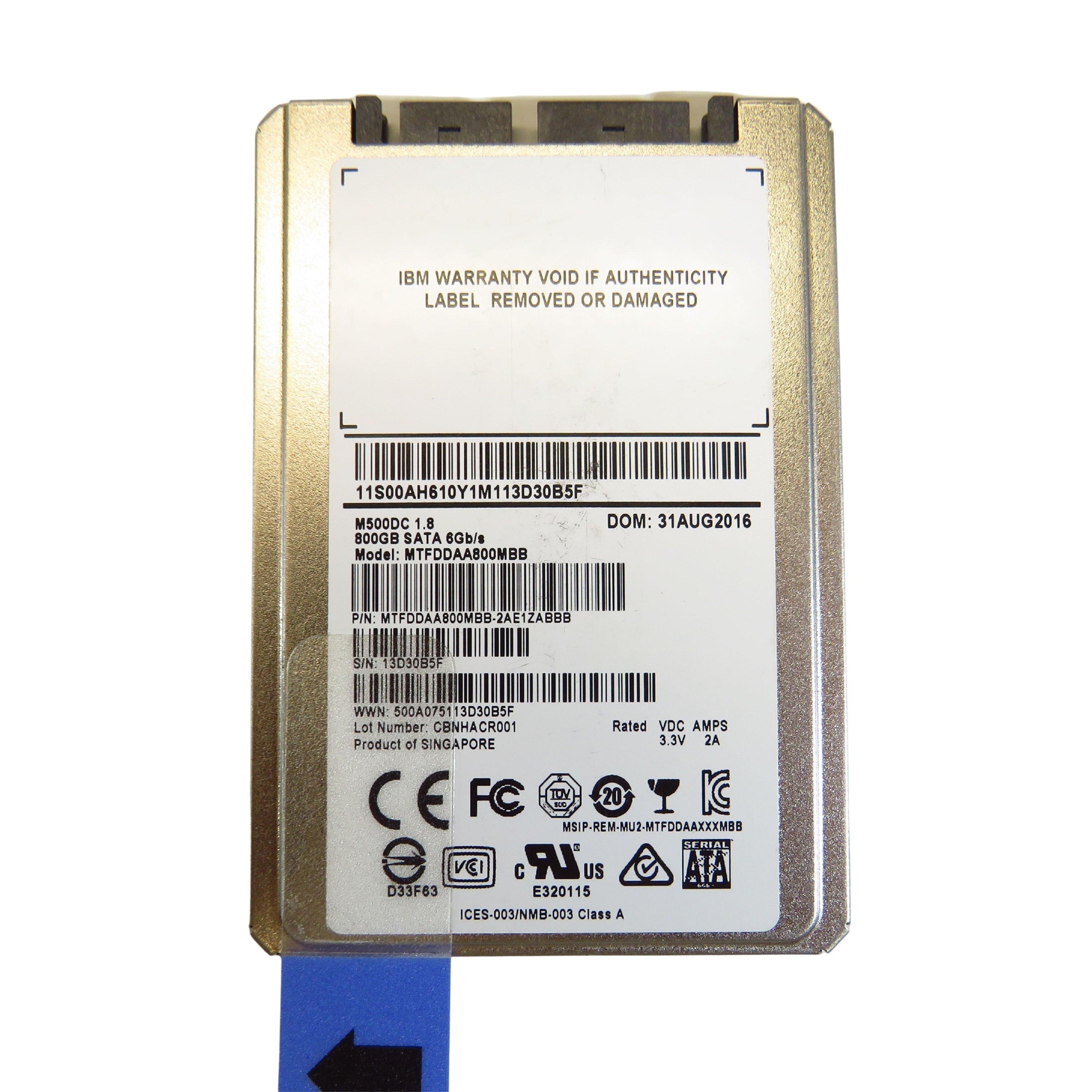 IBM 00AH610 98Y5061 800GB 1.8" SATA 6Gbps P500DC Solid State Drive (Refurbished)