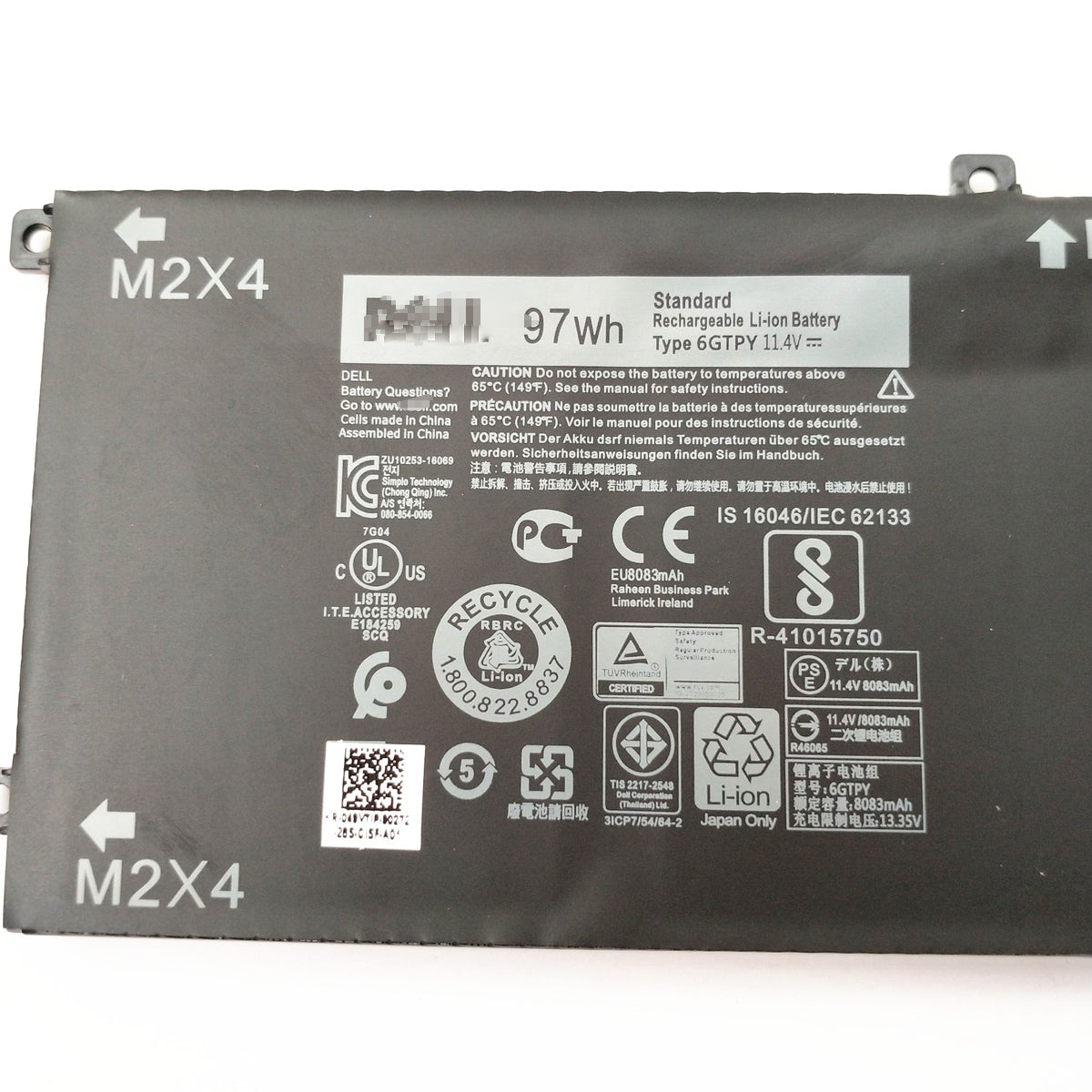 Dell XPS 15 9560 i7-7700HQ XPS 15 9560 5XJ28 6GTPY 97Wh battery