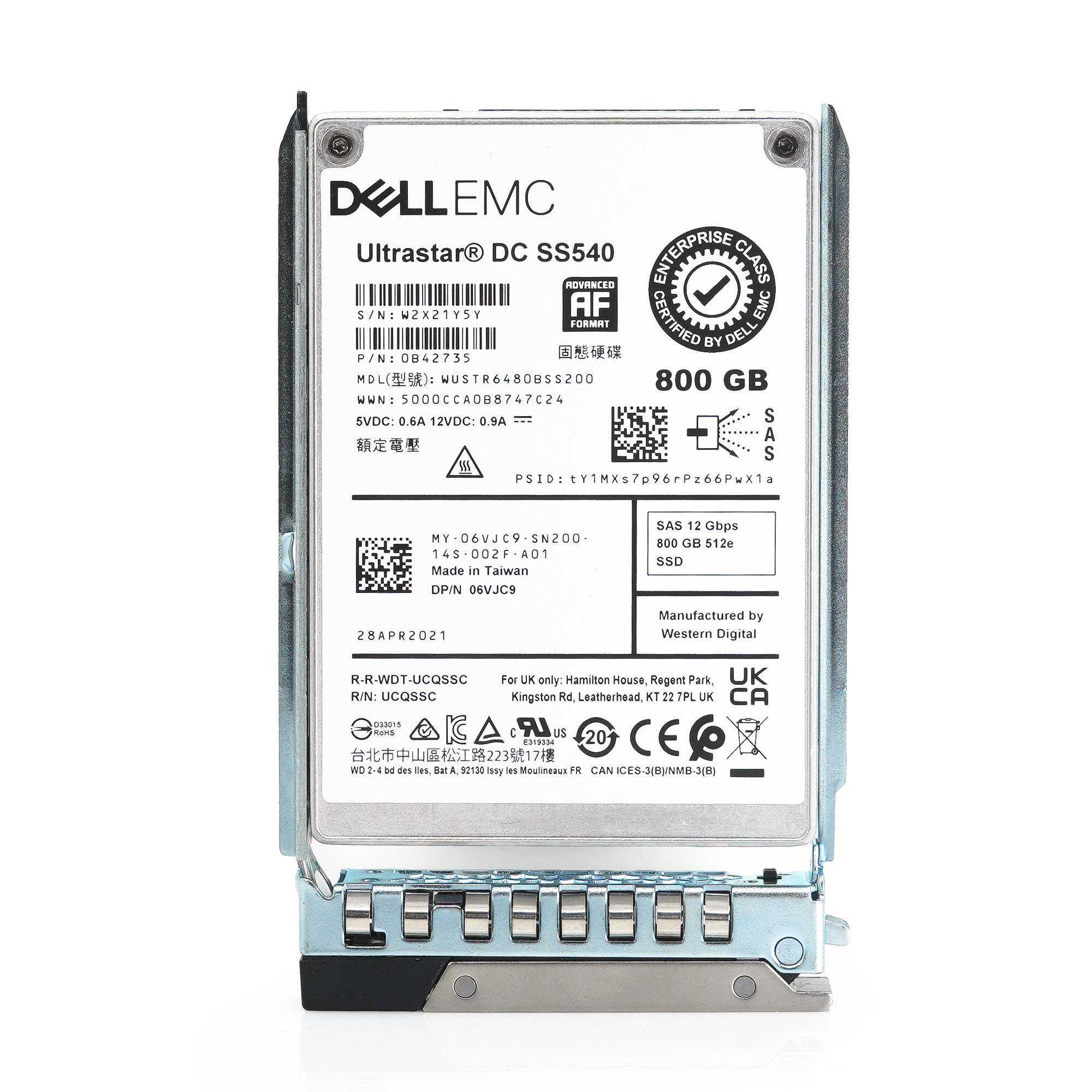 Dell G14 6VJC9 WUSTR6480BSS200 800GB SAS 12Gb/s 3DWPD Mixed Use 2.5in Refurbished SSD