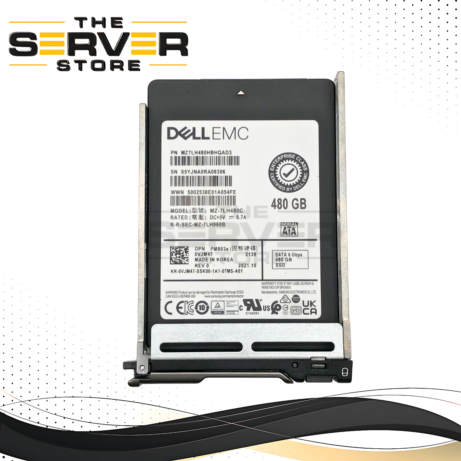 Dell Samsung PM883a 480GB SATA 6Gbps 2.5" Solid State Drive (SSD). Includes Drive Tray. P/N: 0VJM47, VJM47.