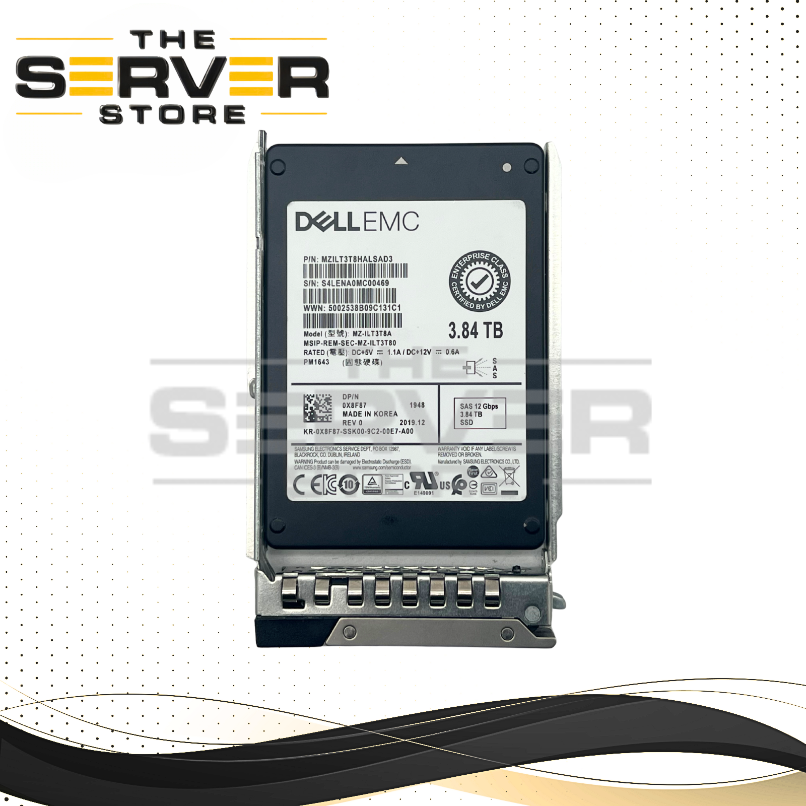 (New Open Box) Dell EMC 3.84TB SAS 12G RI 2.5" SSD Samsung PM1643 (with DXD9H Tray) 0X8F87 X8F87