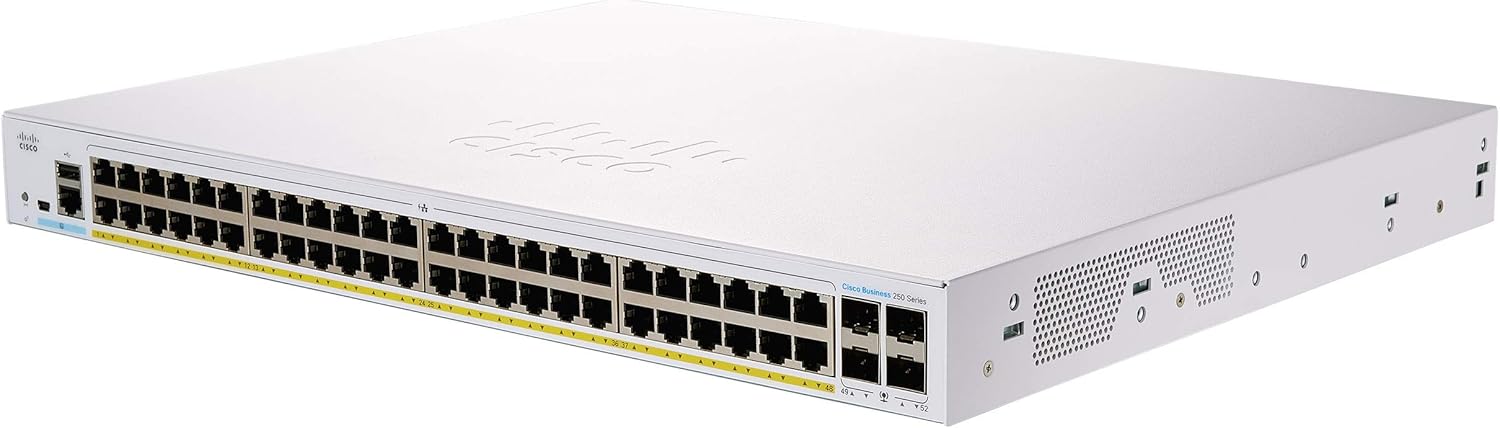 Cisco CBS250-48PP-4G 48-Port PoE+ Smart Managed Layer 3 Ethernet Switch with 4 SFP Uplinks