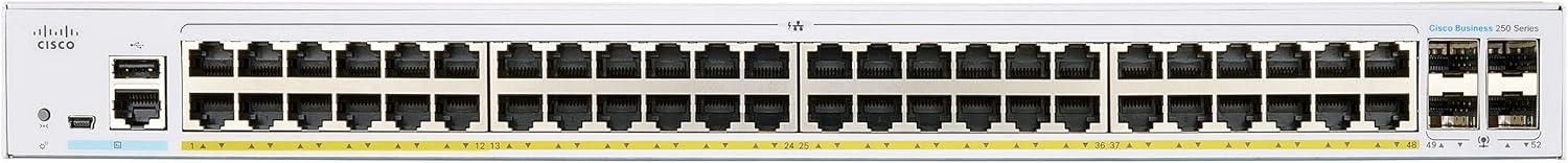 Cisco CBS250-48PP-4G 48-Port PoE+ Smart Managed Layer 3 Ethernet Switch with 4 SFP Uplinks