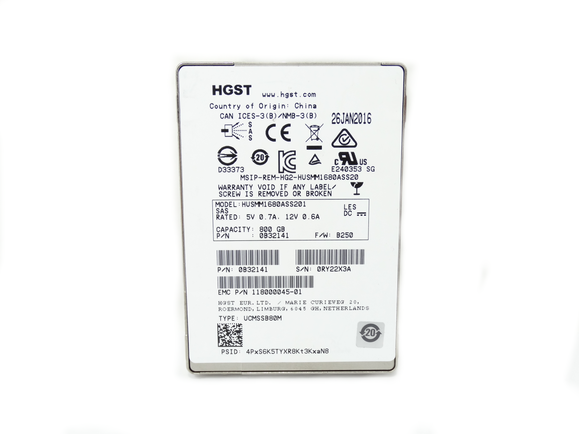 EMC/ HGST 800GB 12Gbps 12G MLC SAS 2.5'' SFF SSD Solid State Drive (0B32141)