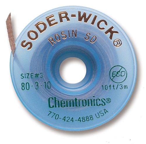 Chemtronics 80-3-10 Soder-Wick Rosin SD Braid, 10' GREEN