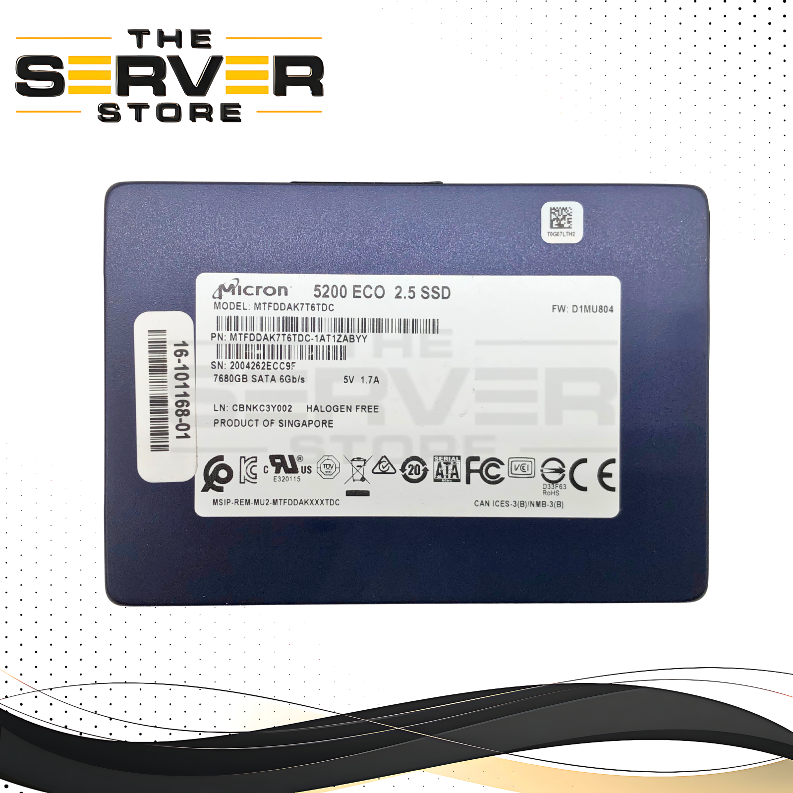Cisco Micron 5200 Eco 7.68TB SATA 6Gb/s Read Intensive (RI) 2.5-inch SFF Enterprise SSD P/N: 16-101168-01.