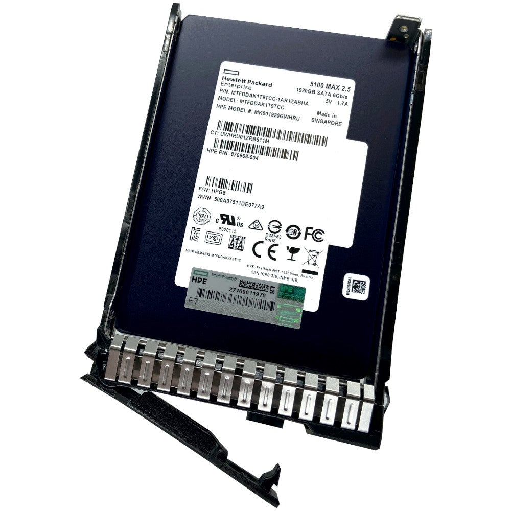 HP Generation 8 875482-009 MTFDDAK1T9TCC-1AR1ZABHA 1.92TB SATA 6Gb/s Mixed Use 3D TLC 2.5in Recertified Solid State Drive