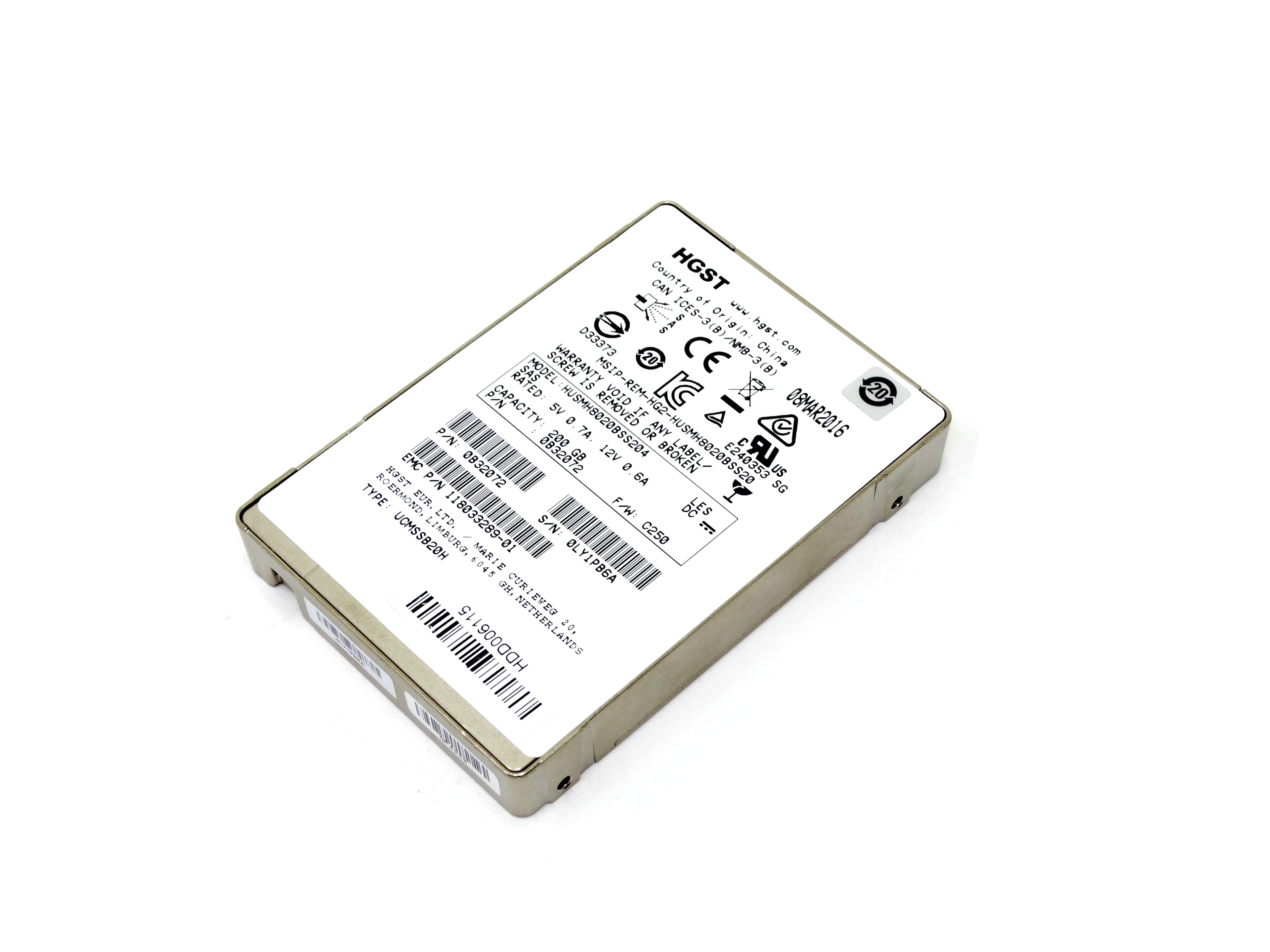 EMC 200GB SAS 12G MLC SFF 2.5" SSD HGST Ultrastar 0B32072 HUSMH8020BSS204