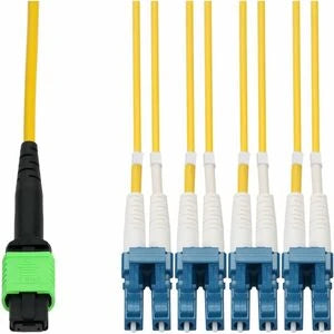 AddOn 3m MPO/APC to 4xLC/UPC Duplex Yellow OS2 OFNR (Riser-Rated) 8-Strand SMF Fiber Fanout Cable
