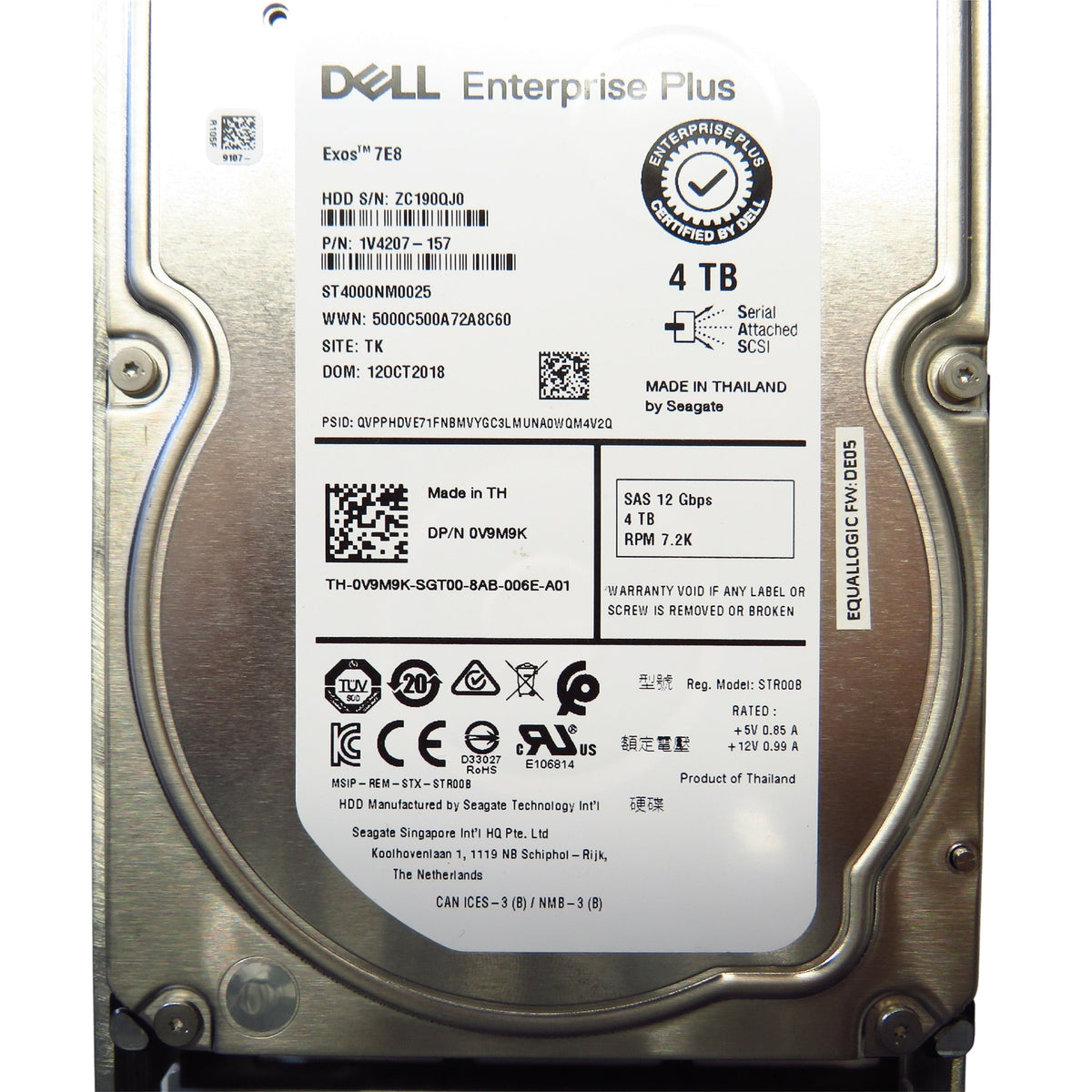 Dell EqualLogic 4TB V9M9K 7.2K RPM 3.5" SAS 12Gbps HDD Hard Drive (Refurbished)