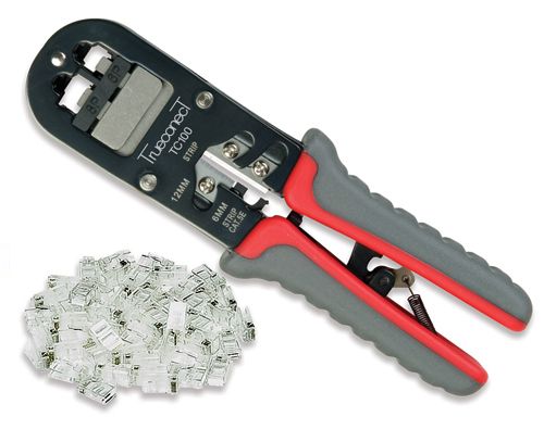 Trueconect SP-TC100 RJ11 & RJ45 Crimp Tool w/ 50 Cat 5e Plugs