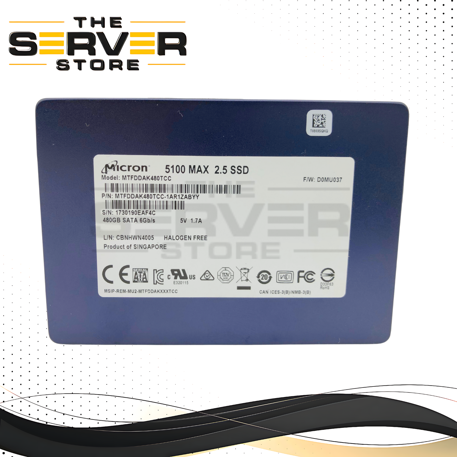 Micron 480GB SATA 6Gb/s MU SFF 2.5" SSD 5100 Max Series MTFDDAK480TCC MTFDDAK480TCC-1AR1ZABYY