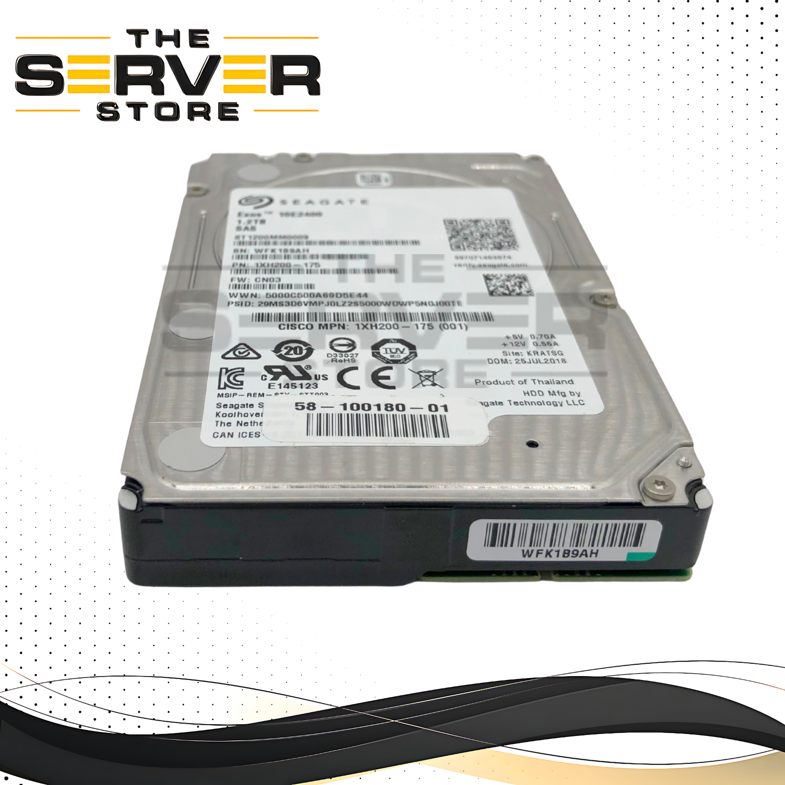 Cisco Seagate 1.2TB 10K RPM 12Gb/s SAS 2.5-inch SFF Enterprise Hard Drive with 90%+ Health. P/N: ST1200MM0009.