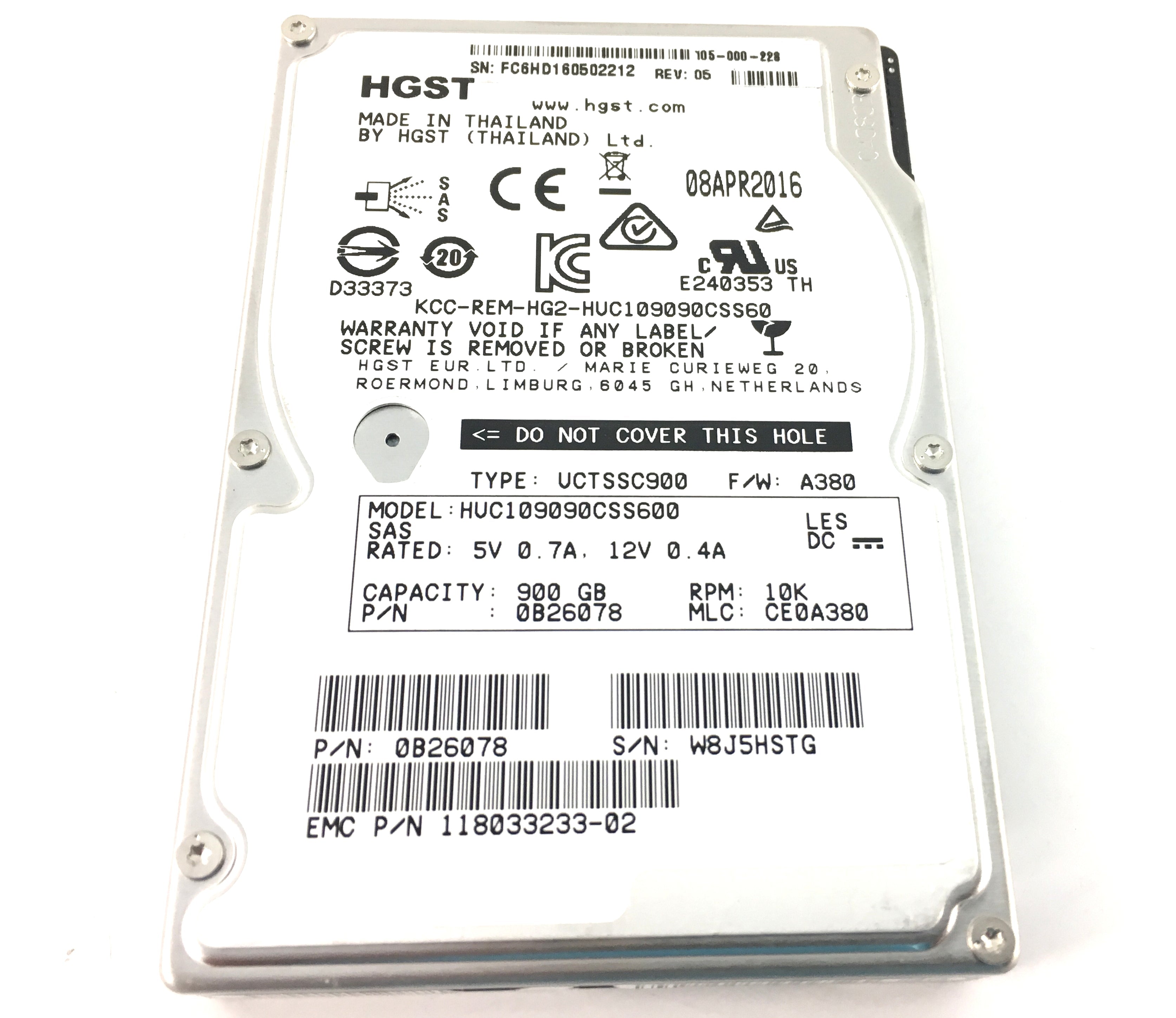 HGST 900GB 10K 6GBPS SAS 2.5'' HARD DRIVE (0B26094)