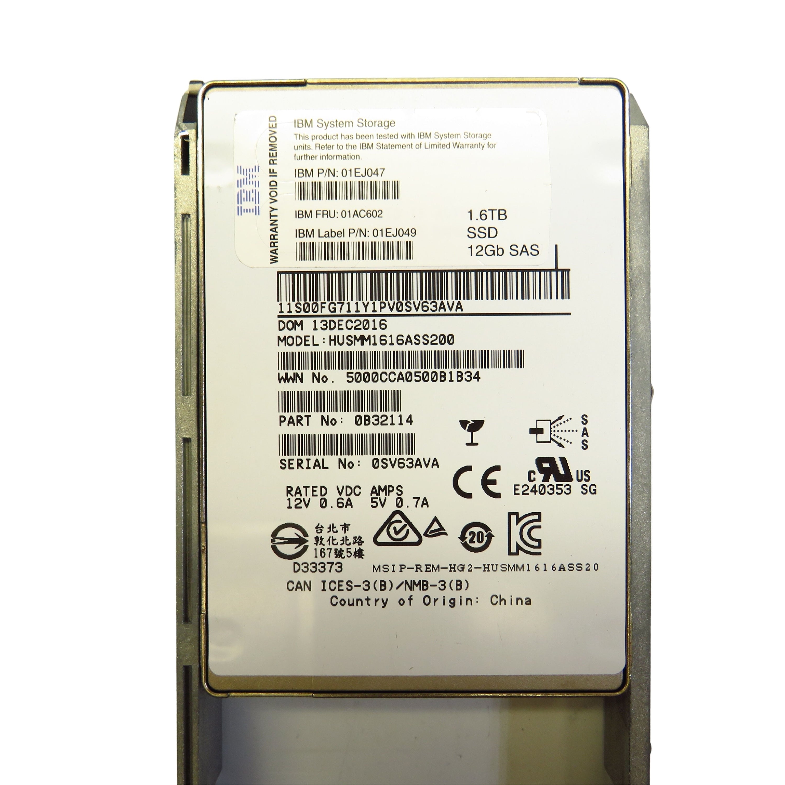 IBM 01AC602 01EJ047 1.6TB 2.5" SAS 12Gbps V5000 Solid State Drive (Refurbished)