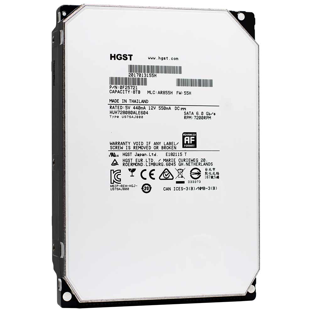 Western Digital Ultrastar He8 HUH728080ALE604 0F25721 8TB 7.2K RPM SATA 6Gb/s 512e SE 3.5in Hard Drive