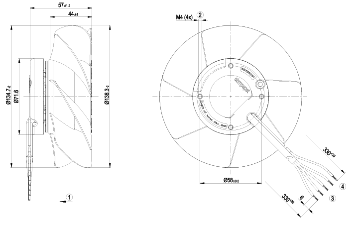 A2S130-AA03-39 ebm-papst 230V 45W 	 AC AXIAL FAN