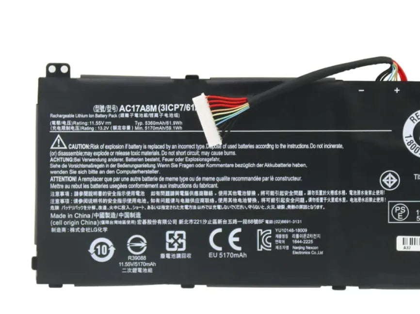 AC17A8M 61.9Wh Battery For Acer TravelMate X3 TMX3410-M-57DD, SP314-52-36PS