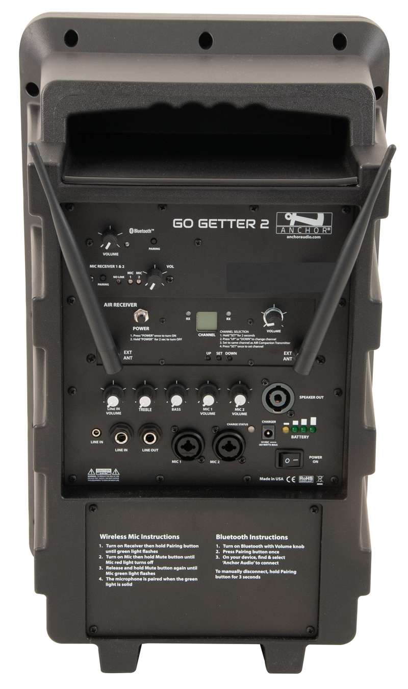 Anchor Audio Go Getter AIR X1 Battery-Powered PA System with Bluetooth, Anchor-Air Transmitter, Wireless Handheld Microphone, and Speaker Stands