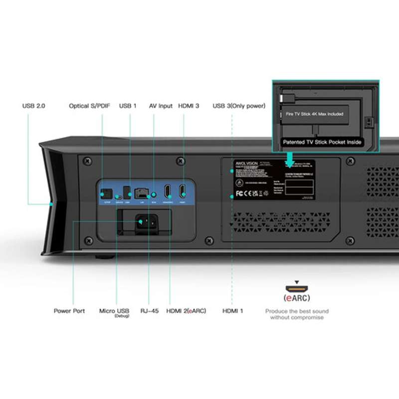 AWOL Vision LTV-3000 Pro Plus 100'' Daylight ALR Screen Bundle