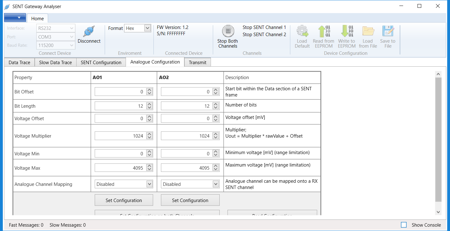 SAE J2716 (SENT) to RS232 Gateway