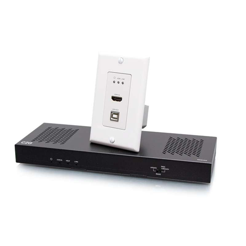 Cables To Go HDMI HDBaseT + USB-B and RS232 over Cat Extender Single Gang Wall Plate Transmitter to Box Receiver - 4K 60Hz
