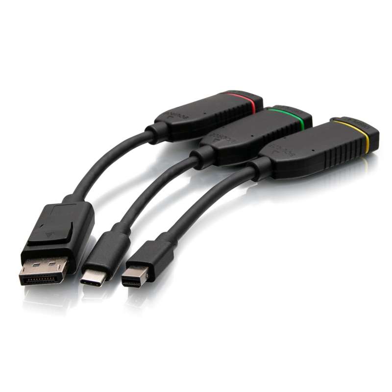 Cables To Go 6ft (1.8m) 4K HDMI Premium Cable and Universal Dongle Adapter Ring with Color Coded Mini DisplayPort, DisplayPort, and USB-C