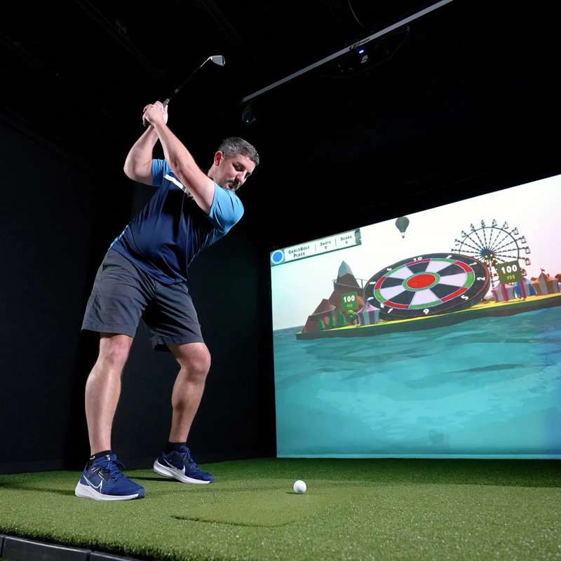 Carl's Place Pro Golf Simulator Enclosure Kit (8'5" × 11' × 5') with High‑Contrast Gray Premium Golf Screen