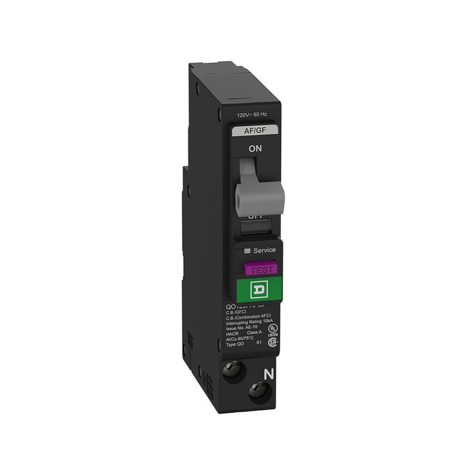 QO115PAFGF | Square D 15A Mini Circuit Breaker, Dual-Function AFCI/GFCI, Plug-On Neutral, 10kA