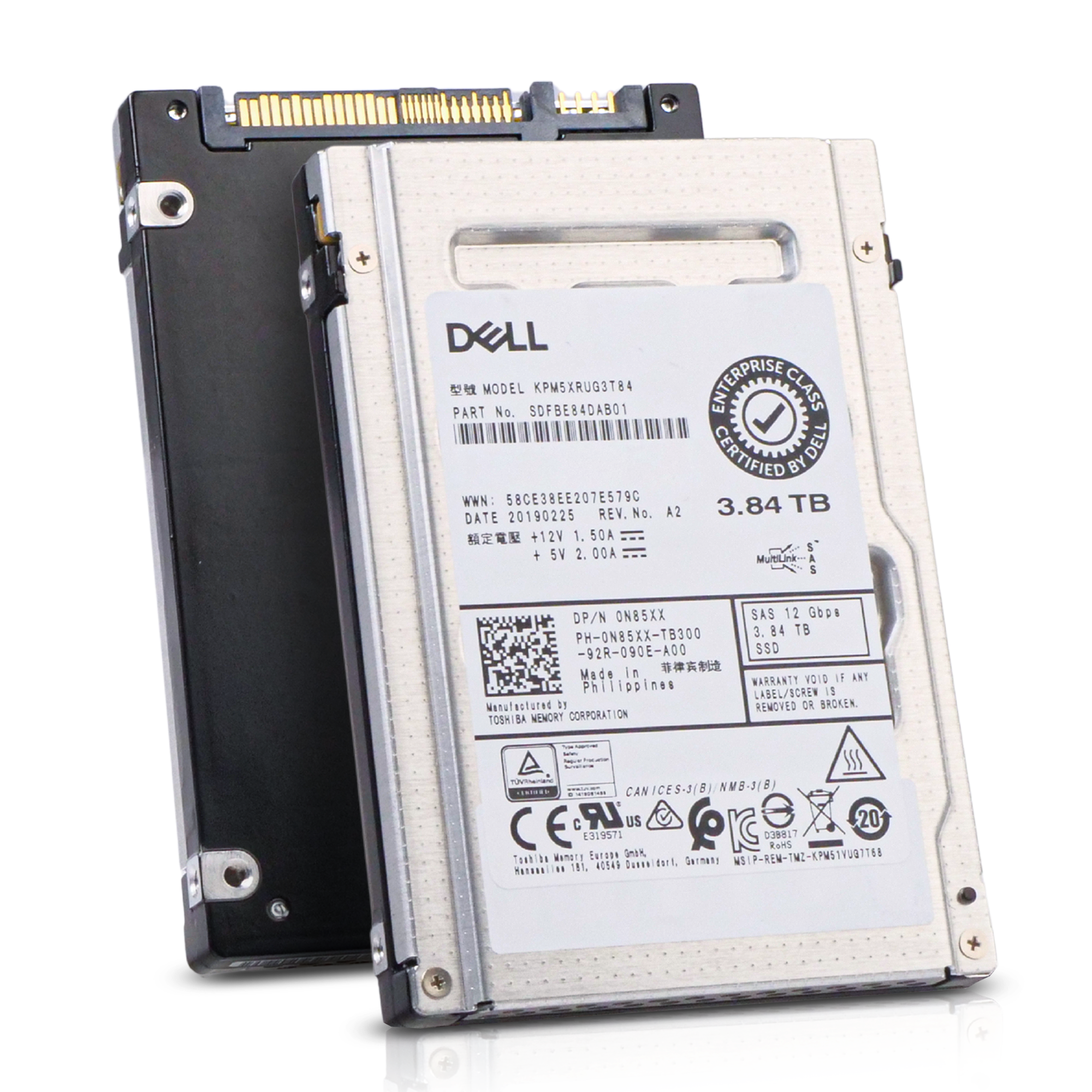 Kioxia/Dell PM5-R KPM5XRUG3T84 3.84TB 1 DWPD SAS 12Gb/s Read Intensive 3D TLC 2.5in Refurbished SSD