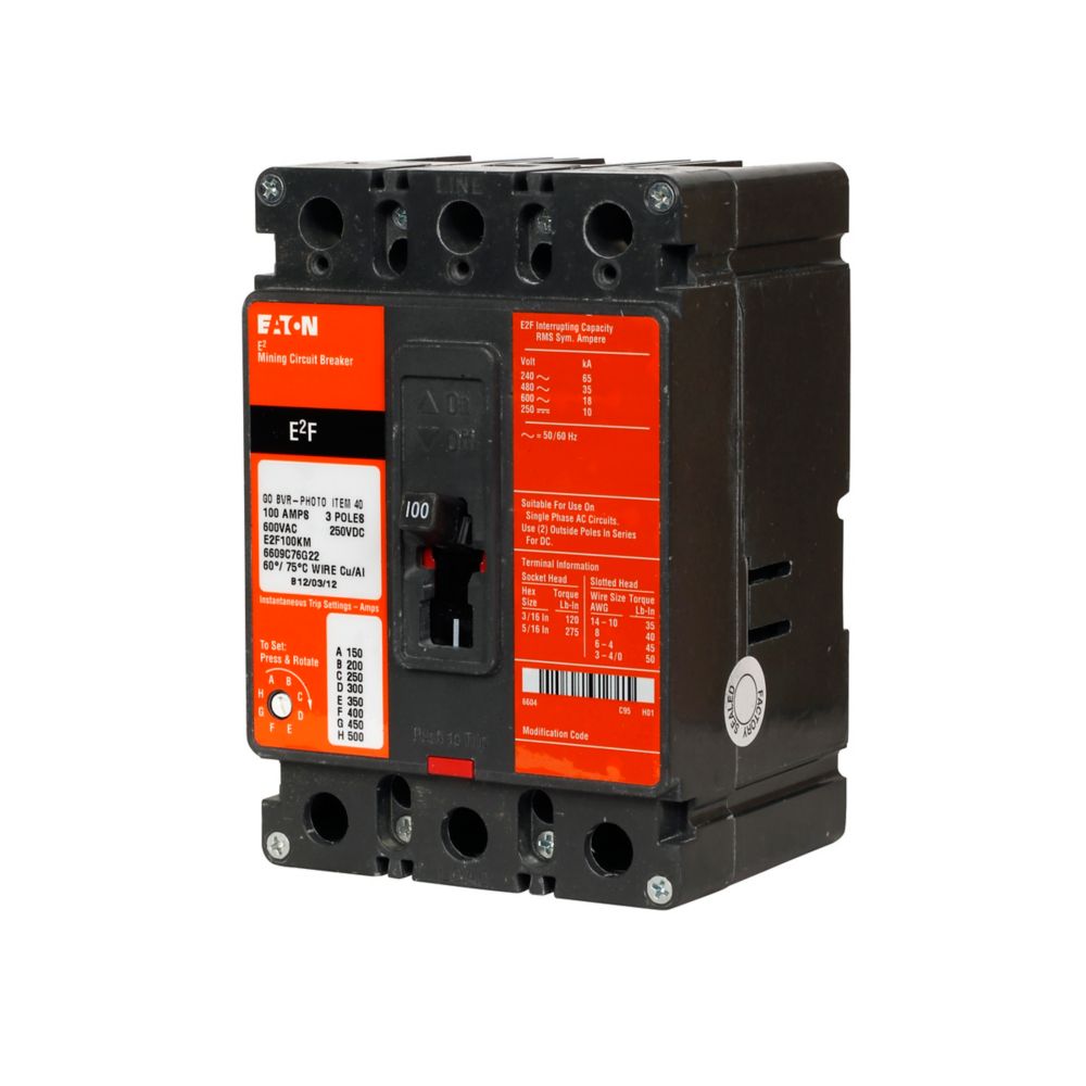 E2F100KM | Eaton 3-Pole Mining Low Magnetic Molded Case Circuit Breaker