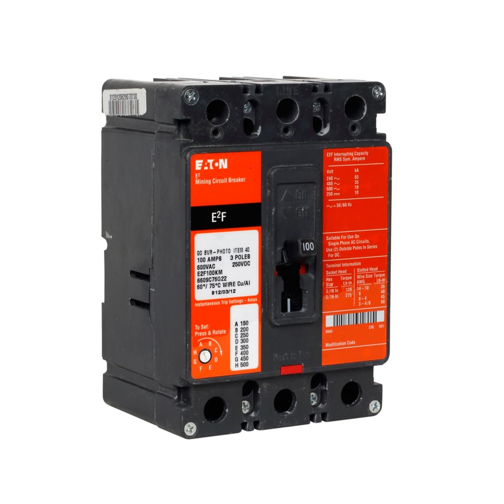 E2F100KM | Eaton 3-Pole Mining Low Magnetic Molded Case Circuit Breaker