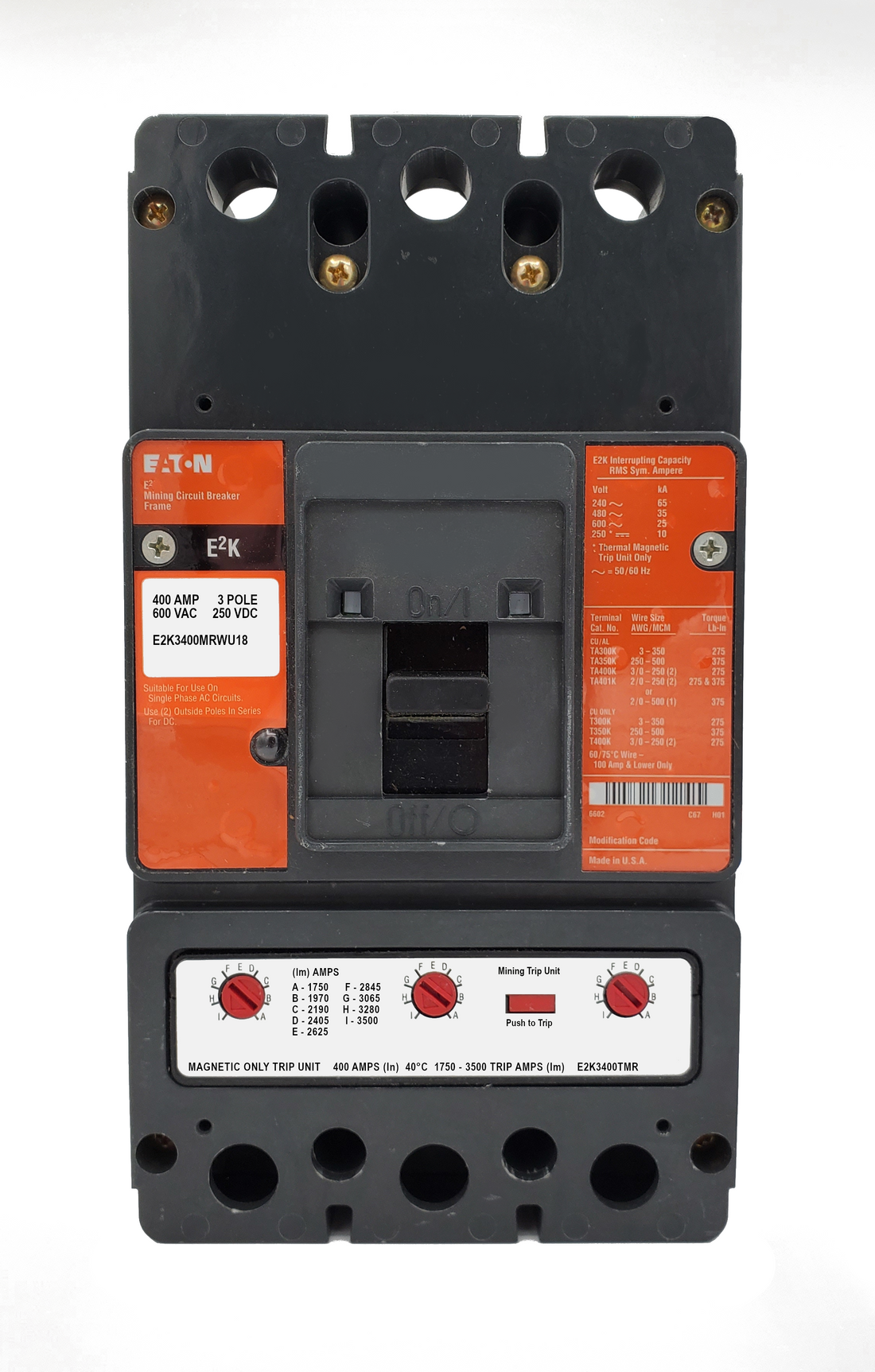E2K3400MRWU18 | Eaton Series C 400A 3-Pole K-Frame Molded Case Circuit Breaker