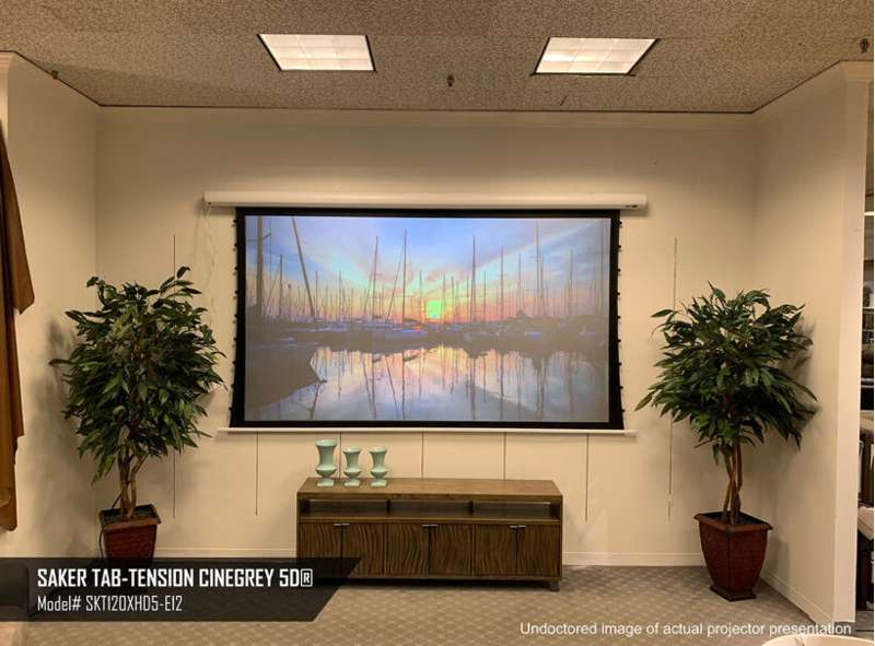 Elite Screens Saker Tab-Tension CineGrey 5D Series, 150-inch Diag. 16:9 Electric Screen, CineGrey 5D Material