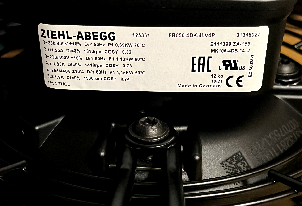 FB050-4DK.4I.V4P(Arti No:125331) MK106-4DB.14U  ZIEHL-ABEGG Axial Fan 3-460V 50/60HZ 0.93KW