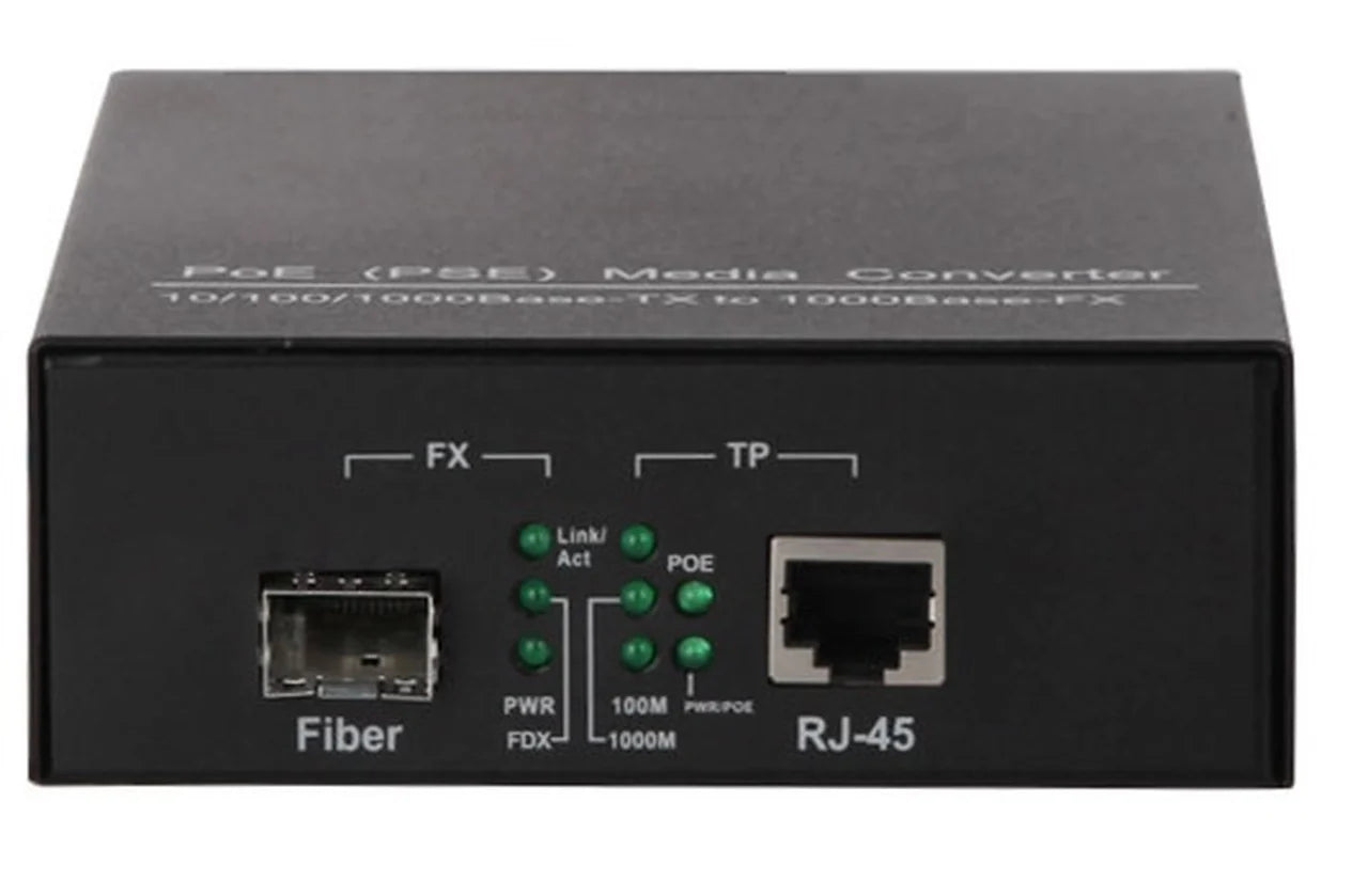 FC-1001-PSE Gigabit Ethernet 10/100/1000BaseTx to SFP slot fiber media converter with PoE+ 30W PSE, AC direct input