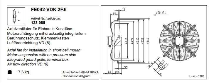 FE042-VDK.2F.6 ZIEHL-ABEGG Axial Fan