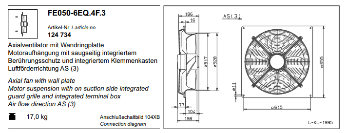 FE050-6EQ.4F.3 0.29kW 230V 1.25A 890rpm ZIEHL-ABEGG Axial Fan
