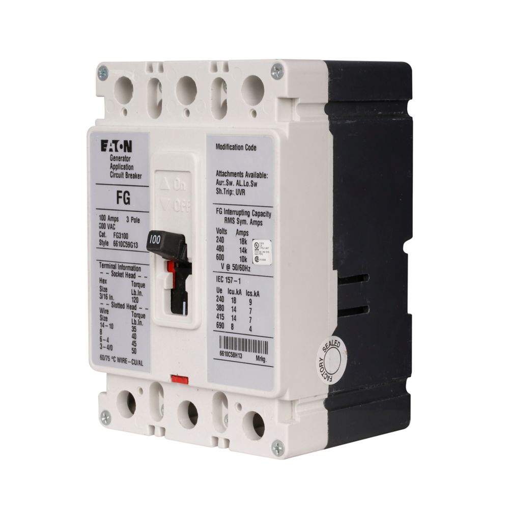 FG3110S02 | Eaton 110A 3-Pole EG Frame Thermal-Magnetic Circuit Breaker