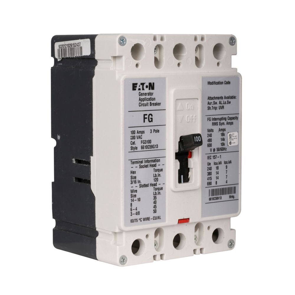 FG3110S02 | Eaton 110A 3-Pole EG Frame Thermal-Magnetic Circuit Breaker