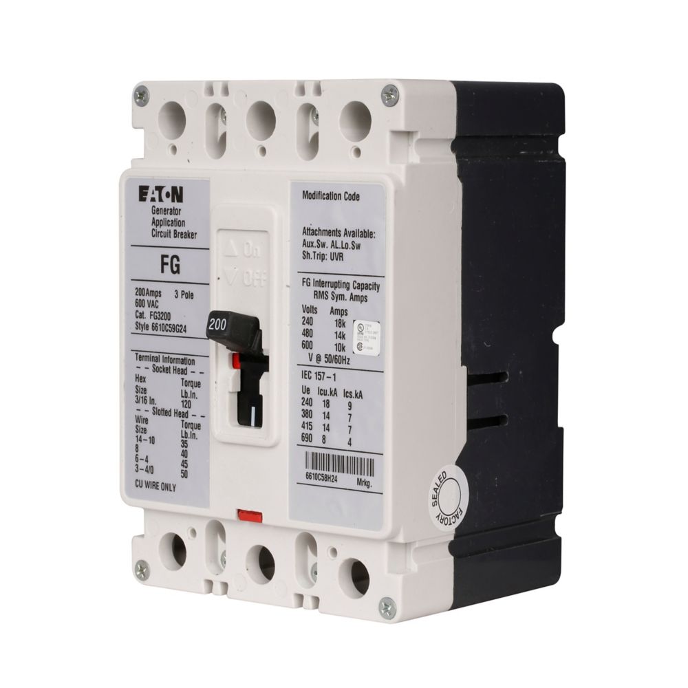 FG3200 | Eaton 200A F-Frame Engine Generator Molded Case Circuit Breaker 600VAC 3-Pole