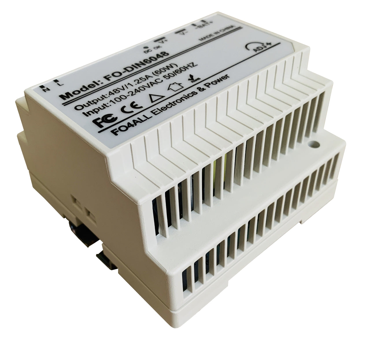FO-DIN6048 AC 100-240V input to DC 48V 60W Industrial DIN rail power supply with 3.5" rail included