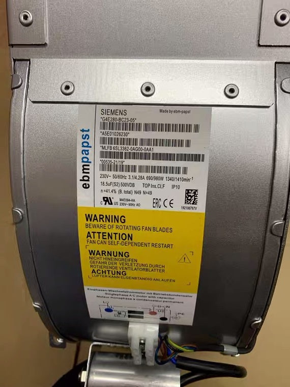 G4E280-BC23-05 6SL3362-0AG00-0AA1 230V 0.69/0.98kW 3.1/4.28A 1340/1410rpm ebm-papst centrifugal fan for Siemens converter