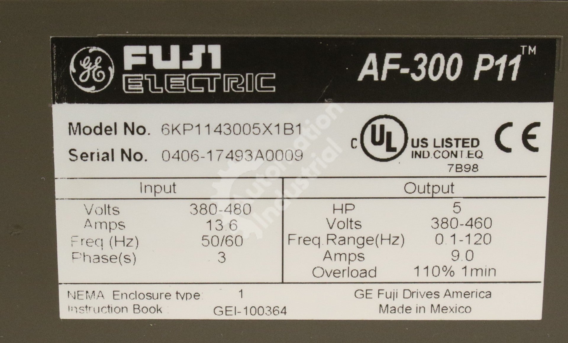 6KP1143005X1B1 by GE General Electric Fuji 5HP 460V AC Drive AF-300 P11