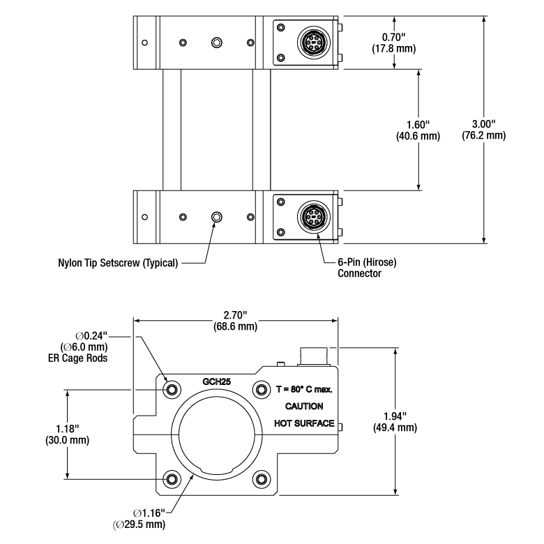 T-GCH25-75 - Heater Assembly for Ø9, Ø19, or Ø25 mm x 75 mm Glass Cells, 15 W per Heating Element