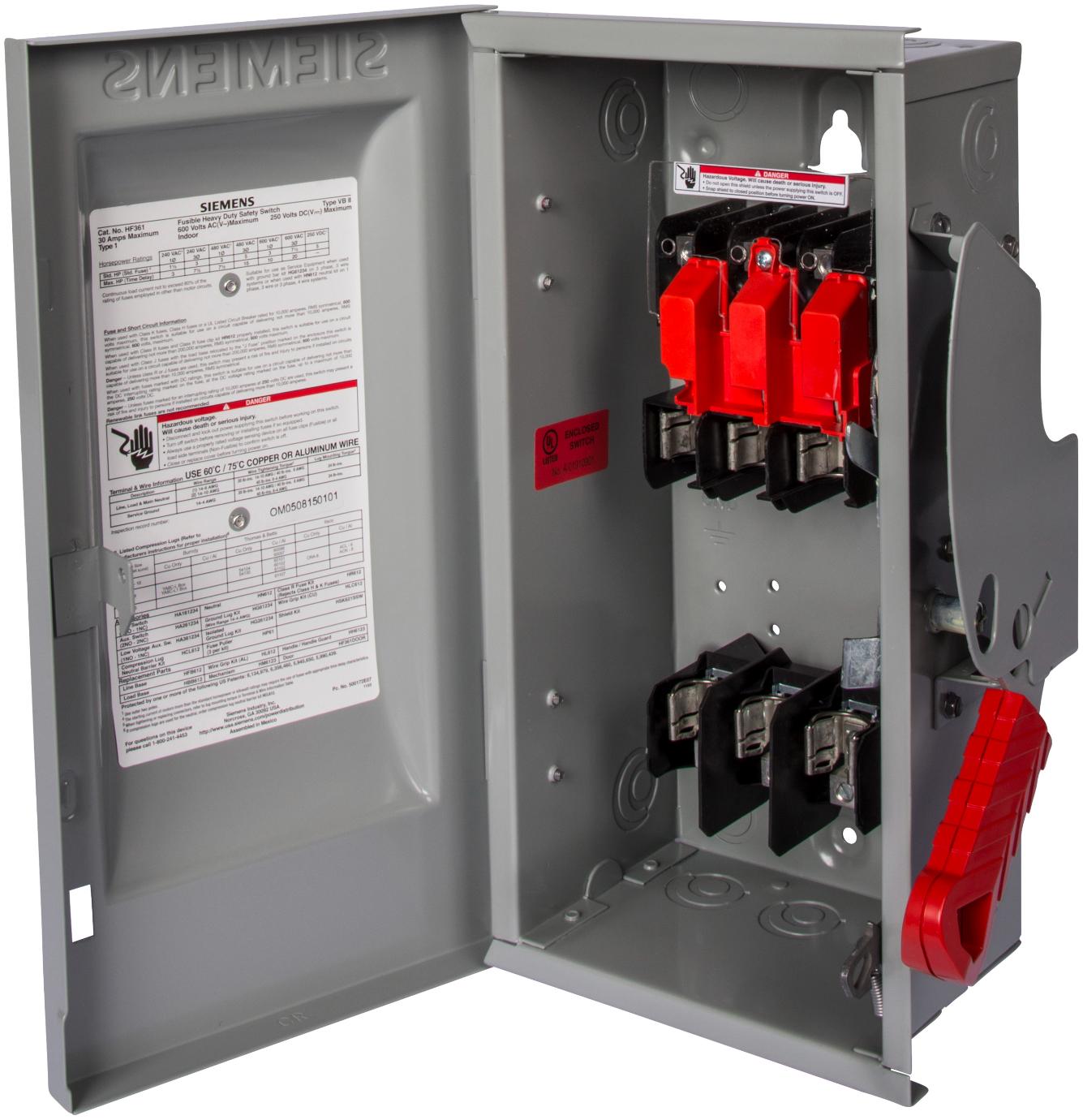 Siemens HF363S Heavy Duty Fused Safety Switch 100A 3-Pole 600VAC NEMA 4X